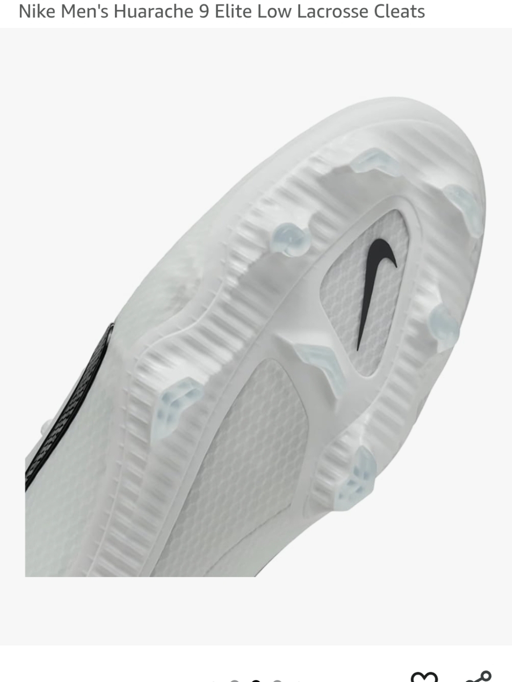 Nike White Huarache 6 Elite Low Lacrosse Cleat - White/Black - Picture 3 of 15